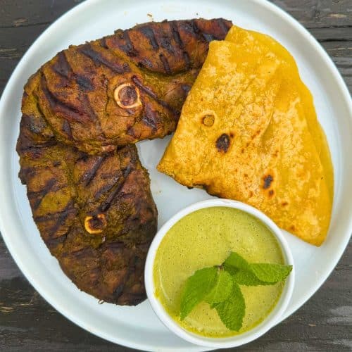 Grilled Masala Lamb Chops, Mint Chutney and Roti